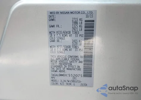 2015 Infiniti Qx60 из США, поврежденный, VIN 5N1AL0MM0FC552075